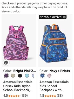 Amazon Essentials Pink and Black Zebra Kids Backpack